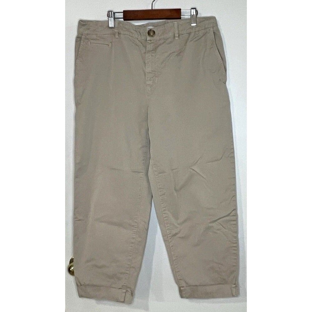 ZARA Womens Beige Cropped Pants Tapered Leg Mid Rise Twill Pockets Size 12